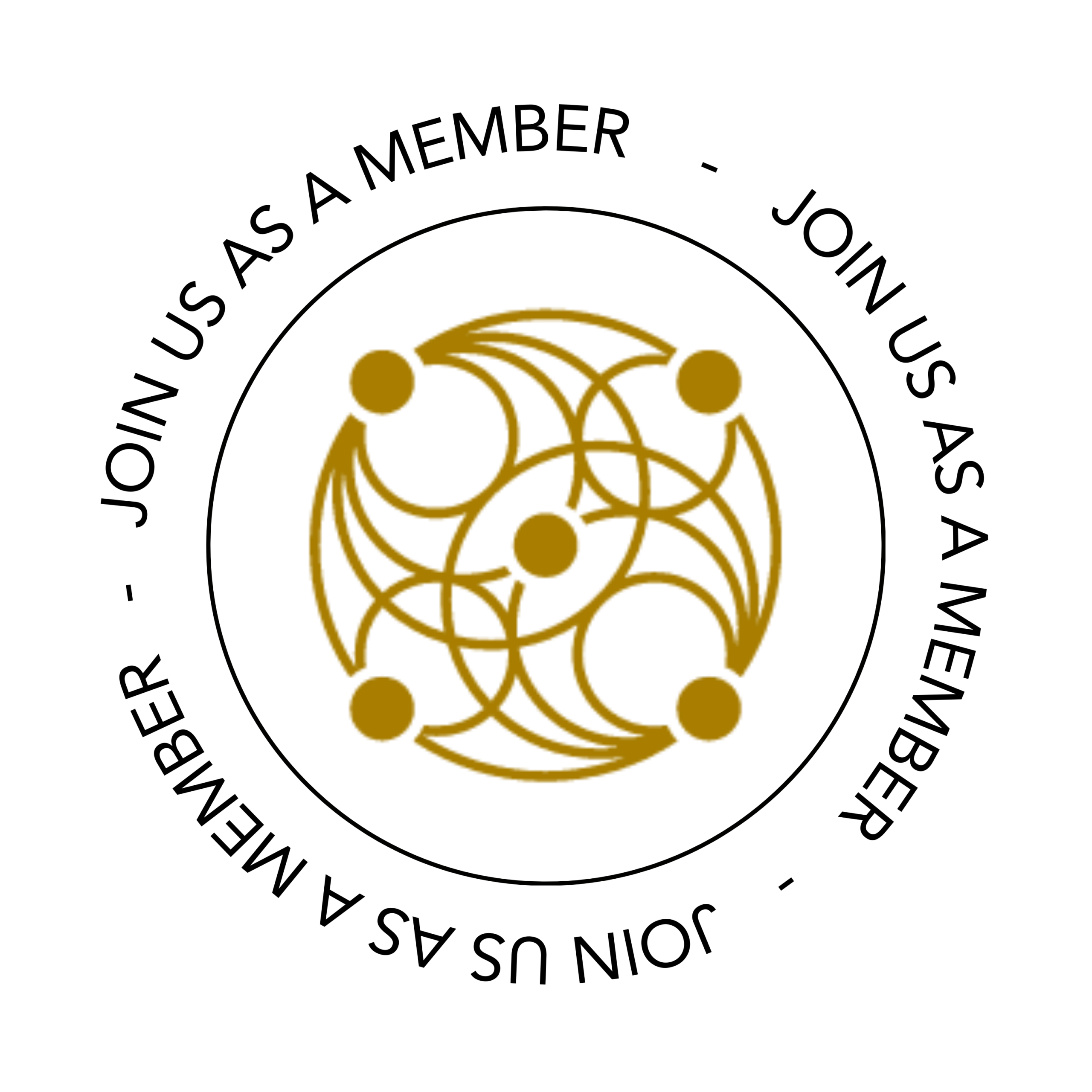 Multiples of "Join us as a member" CTA in a circle, with the Chamber symbol in the middle