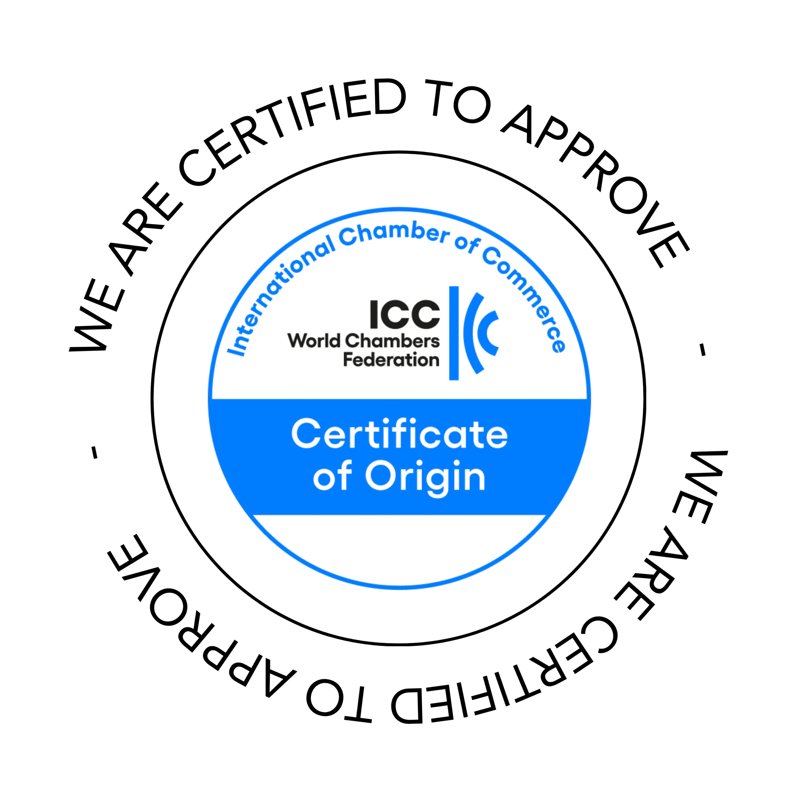 Button stating we are certified to approve certificates of origin.